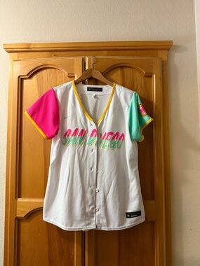 Nike White Baseball Jersey with Yellow Trim